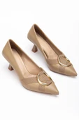 Kadın Topuklu Ayakkabı Vizon Halka Tokalı Kadeh Topuklu thumbnail 1