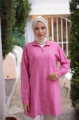 Yarım Fermuarlı Yaka Logo Baskılı Tunik - (38-46) - 71245 - Fuşya - 1