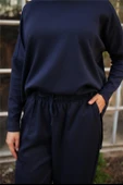 Arkası Uzun O Yaka Kısa Sweat-Pantolon İkili Eşofman Spor Takımı - (38-46) - 71216 - Lacivert thumbnail 5