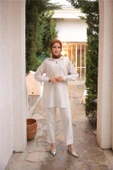 Yarım Fermuarlı Yaka Logo Baskılı Tunik - (38-46) - 71245 - Krem - 4