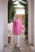 Yarım Fermuarlı Yaka Logo Baskılı Tunik - (38-46) - 71245 - Fuşya - 2