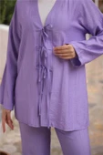 V Yaka Bağcıklı İkili Tesettür Eşofman Takımı - (38-46) - 71243 - Lila thumbnail 6