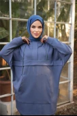 Kapşonlu Kanguru Cepli Sweat-Pantolon İkili Eşofman Spor Takımı - (38-46) - 71214 - İndigo - 3