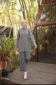O Yaka Kısa Tunik Pantolon Sade İkili Tesettür Eşofman Takımı - (38-46) - 71219 - Füme thumbnail 1