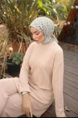 O Yaka Kısa Tunik Pantolon Sade İkili Tesettür Eşofman Takımı - (38-46) - 71219 - Bej - 2