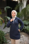 Kısa Fermuarlı Yaka Kapitone Şık Spor Sweat - (38-46) - 71227 - Lacivert - 1