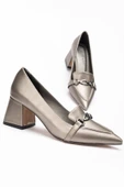 Kadın Topuklu Ayakkabı Platin Sivri Tokalı Kalın Topuklu thumbnail 1