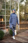 Kapşonlu Kanguru Cepli Sweat-Pantolon İkili Eşofman Spor Takımı - (38-46) - 71214 - İndigo - 2