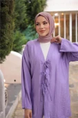V Yaka Bağcıklı İkili Tesettür Eşofman Takımı - (38-46) - 71243 - Lila thumbnail 4