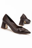 Kadın Topuklu Ayakkabı Kahve Yan Fiyonklu Kalın Topuklu thumbnail 1