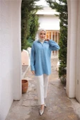 Yarım Fermuarlı Yaka Logo Baskılı Tunik - (38-46) - 71245 - Turkuaz - 3