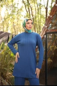 O Yaka Kısa Tunik Pantolon Sade İkili Tesettür Eşofman Takımı - (38-46) - 71219 - İndigo - 2