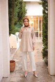 Yarım Fermuarlı Yaka Logo Baskılı Tunik - (38-46) - 71245 - Bej - 2