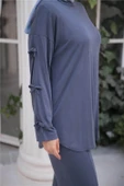 O Yaka Kolları Kurdela Detaylı İkili Tesettür Eşofman Takımı - (38-46) - 71251 - İndigo thumbnail 6