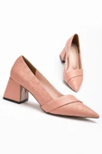 Kadın Topuklu Ayakkabı Pudra Baskılı Deri Yanyüzlü Sivri Kalıp thumbnail 1