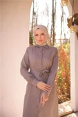 Belden Bağcıklı Düpmeli Uzun Tunik Gömlek - (38-46) - 71255 - Vizon - 4