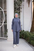 O Yaka Kolları Kurdela Detaylı İkili Tesettür Eşofman Takımı - (38-46) - 71251 - İndigo thumbnail 5