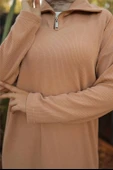 Fermuar Yaka Sade Sweat İkili Takım - (38-46) - 71221 - Bej thumbnail 6