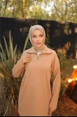 Fermuar Yaka Sade Sweat İkili Takım - (38-46) - 71221 - Bej thumbnail 5