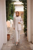 Yarım Fermuarlı Yaka Logo Baskılı Tunik - (38-46) - 71245 - Krem - 2