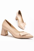 Kadın Topuklu Ayakkabı Nude Yan Fiyonklu Kalın Topuklu thumbnail 1