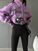 3 iplik şardonlu oversize compact true baskılı sweat mor - 2