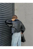 Yeni Sezon Oversize Kadın Siyah Ceket - 3
