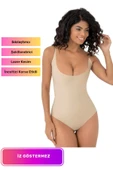 İnceltici Etkili Lazer Kesim Göğüs Detekli Çıtçıtlı Askılı Zıbın Ten Rengi Body Korse İz Göstermez - 1