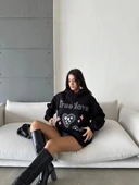 3 iplik şardonlu oversize compact true baskılı sweat siyah - 3