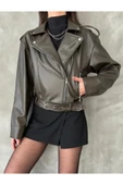 Kemerli Kadın Deri Ceket Yeni Sezon Oversize - 2