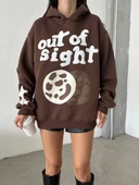 3 iplik şardonlu oversize out of baskılı sweat kahve - 2