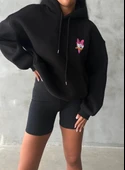 3 iplik şardonlu oversize compact ördek baskılı sweat siyah - 1