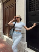 Çizgili etekli takım mavi s3609 - 2