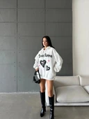 3 iplik şardonlu oversize true baskılı sweat Beyaz - 1