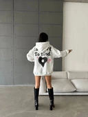 3 iplik şardonlu oversize true baskılı sweat Beyaz - 2