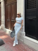 Çizgili etekli takım mavi s3609 - 6