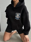 3 iplik şardonlu oversize kafa baskılı sweat siyah - 7