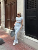 Çizgili etekli takım mavi s3609 - 4