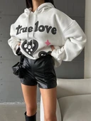 3 iplik şardonlu oversize true baskılı sweat Beyaz - 3