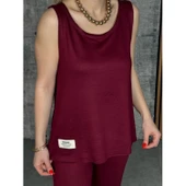 Lucky Life Kadın Askılı Yuvarlak Yaka Viskon Iki Iplik Bluz Ve Eşofman Altı Ikili Takım - 1