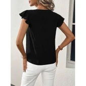 Lucky Life Kadın Kısa Kelebek Kollu V Yakalı Bluz - 3