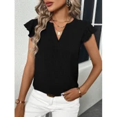 Lucky Life Kadın Kısa Kelebek Kollu V Yakalı Bluz - 2