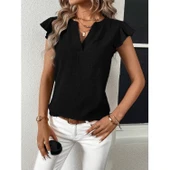 Lucky Life Kadın Kısa Kelebek Kollu V Yakalı Bluz - 1