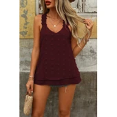 Lucky Life Kadın Dantel Askılı V Yakalı Sırtı çapraz Detaylı Ponpon Bluz - 2