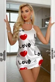 Love Desenli Beyaz Saten Gecelik - 1