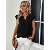 Lucky Life Kadın Kısa Kelebek Kollu V Yakalı Bluz - 6