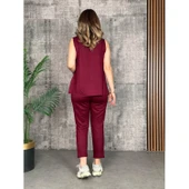 Lucky Life Kadın Askılı Yuvarlak Yaka Viskon Iki Iplik Bluz Ve Eşofman Altı Ikili Takım - 4