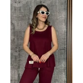 Lucky Life Kadın Askılı Yuvarlak Yaka Viskon Iki Iplik Bluz Ve Eşofman Altı Ikili Takım - 3