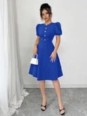 Lucky Life Kadın Kısa Kollu Bisiklet Yaka önden Düğmeli Ithal Krep Elbise thumbnail 4