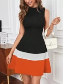 Lucky Life Kadın Sıfır Kol Yarı Balıkçı Yaka şerit Detaylı Ithal Krep Elbise thumbnail 2